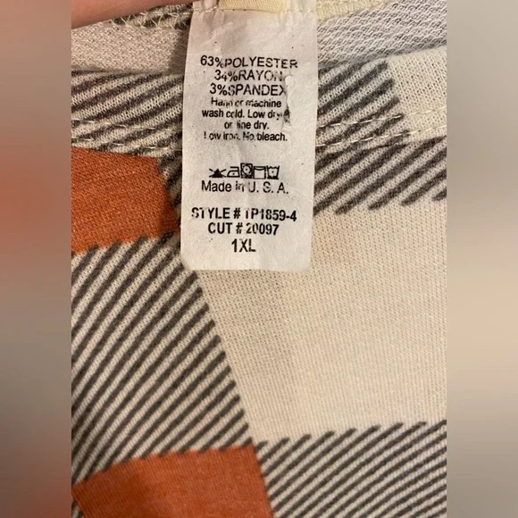 Oversized Boutique Plaid Women’s Pullover Long Sleeve Shirt Orange Gray Plus 1XL - Picture 6 of 7